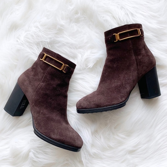 Tod's Shoes - New Tods Logo Buckle Suede Heeled Ankle Boots